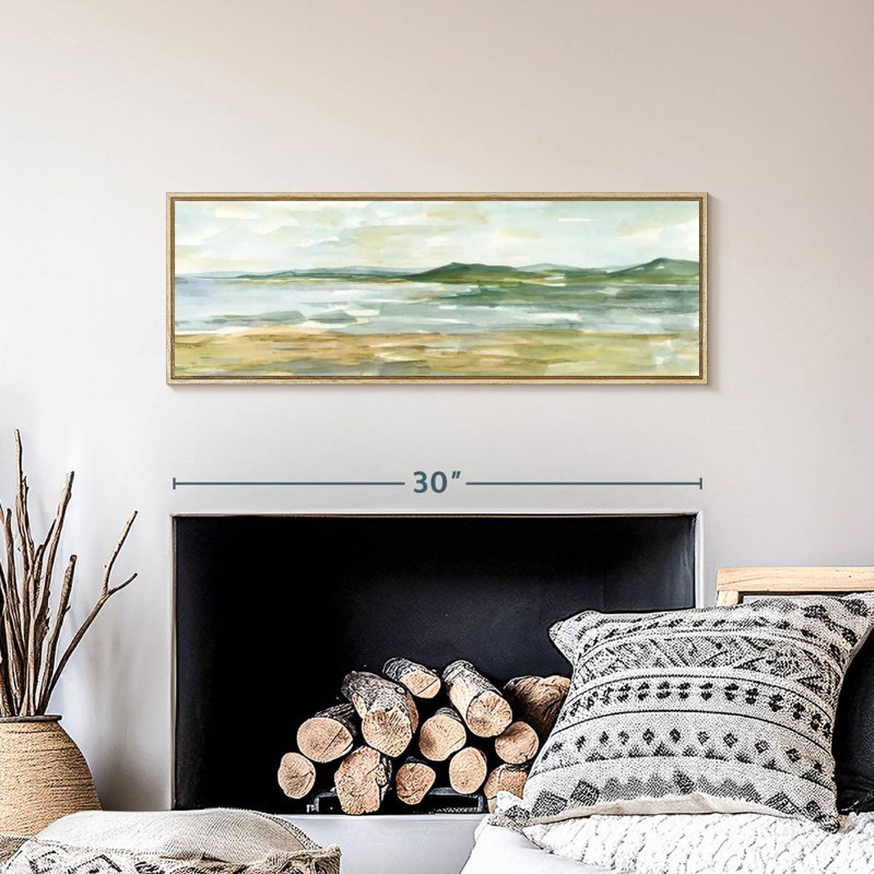 Paysage marin panoramique I, Cadre flottant en bois naturel, 31 po x 11 po