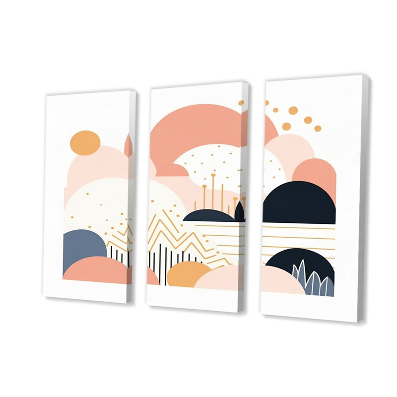 «Vintage Pink Gold Clouds Minimal Geometrics on Canvas», reproduction de 3 pièces, H 40 po x l 60 po x P 1 po