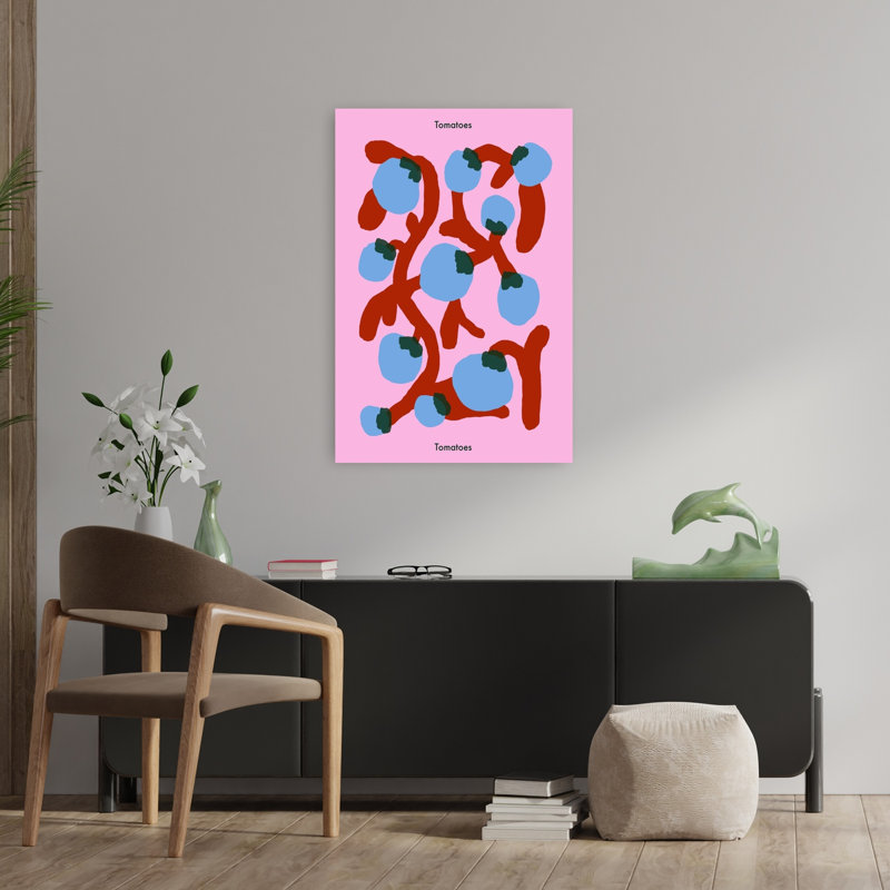 «Whimsical Blue Tomatoes», art mural, H 36 po x l 24 po