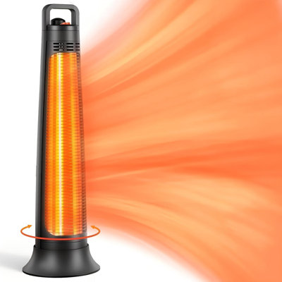Chauffage de terrasse portatif extérieur, 1200 W, chauffage instantané en 3 secondes, chauffage infrarouge avec oscillation à 60°, minuterie 180 min, protection antibasculement, chauffage électrique ultra-silencieux pour une utilisation intérieure et extérieure.