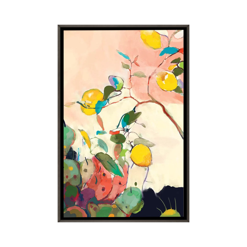 «Lemon Tree Cacti» par Ana Rut Bré - impression d'art graphique, H 48 po x l 32 po x P 1,5 po, Toile avec cadre gris