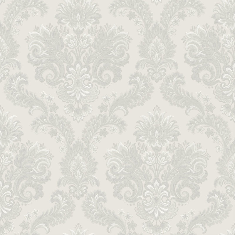 Italian Style Traditional Floral Damask Wallpaper Roll, Silver