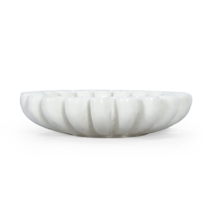 6" White Marble Handmade Scalloped Trinket Tray