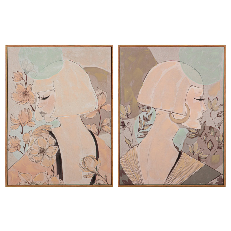 WOMEN 80% HAND PAINTED SET 2 CANVAS 60x4x80 CM - 2 Piece Floater Frame Print Set on Canvas