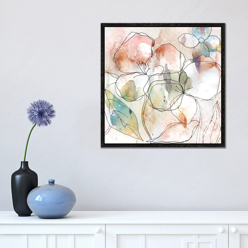 Floral Flow I by Carol Robinson - Painting on Canvas, Black Framed Canvas, 45.72 cm H x 45.72 cm W