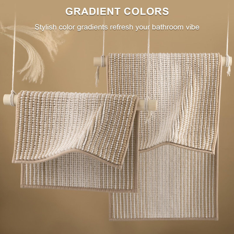 2-Piece Set Rectangle Bath Rug, Beige