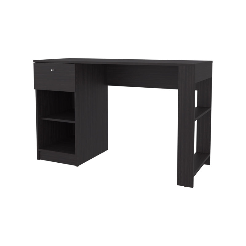 Bureau d'ordinateur Wengue avec 1 tiroir et rangement ouvert, Wengé