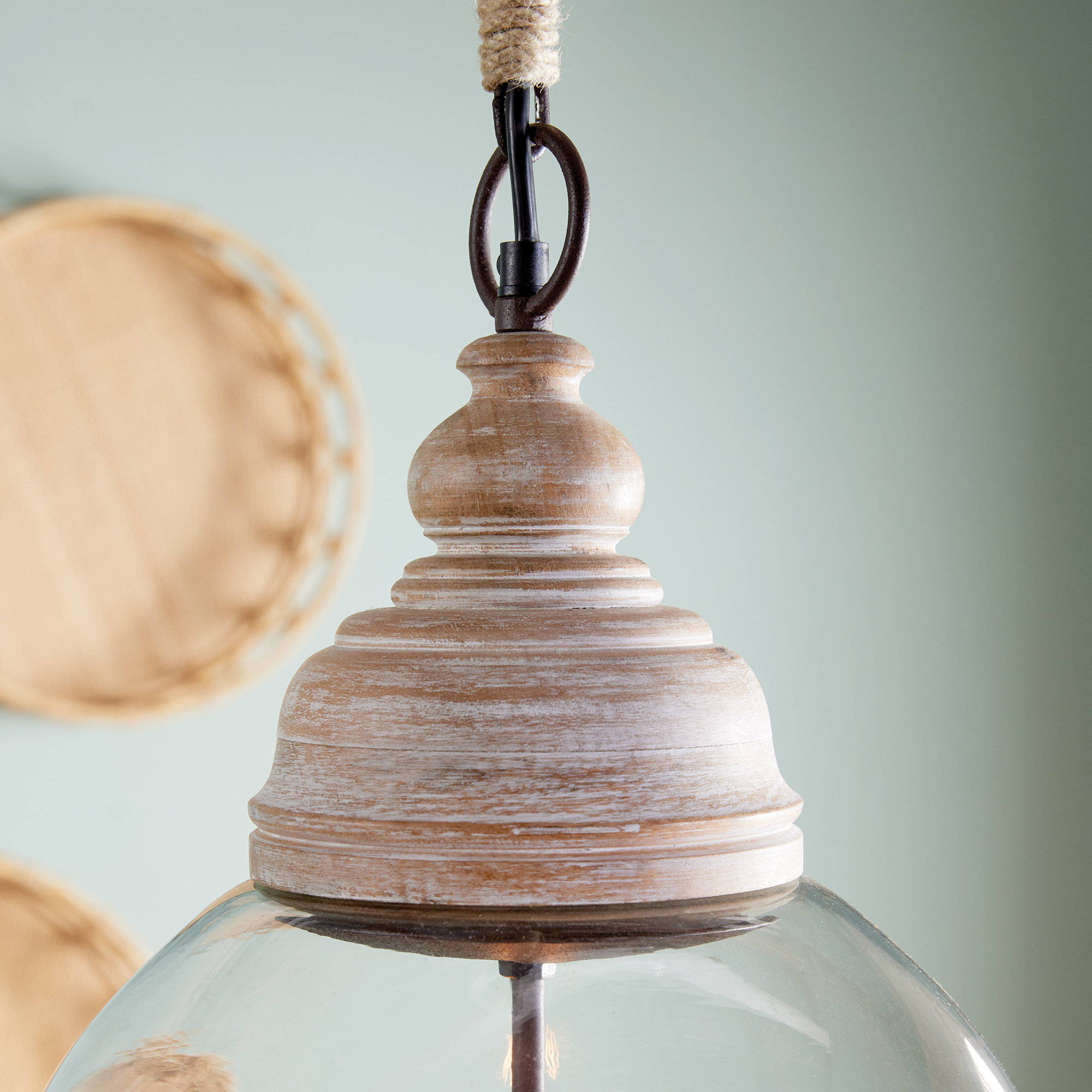 Bridgit Single Light Glass Wood Pendant, 101" H x 13.5" W x 13.5" D