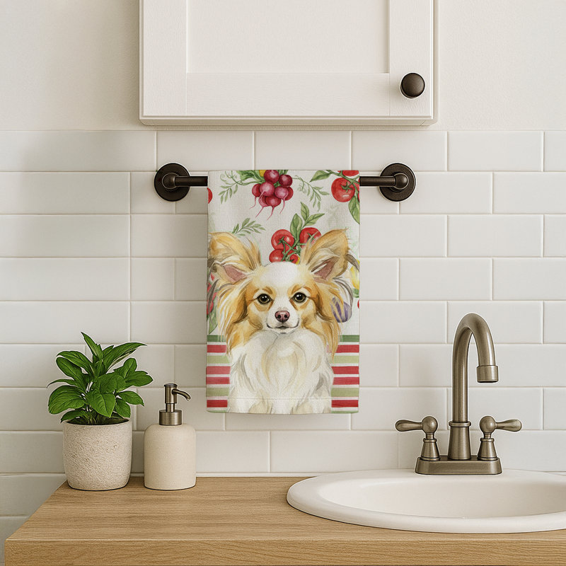 Lemon and White Papillon Vegetables Kitchen Towel, Lemon/White Papillon