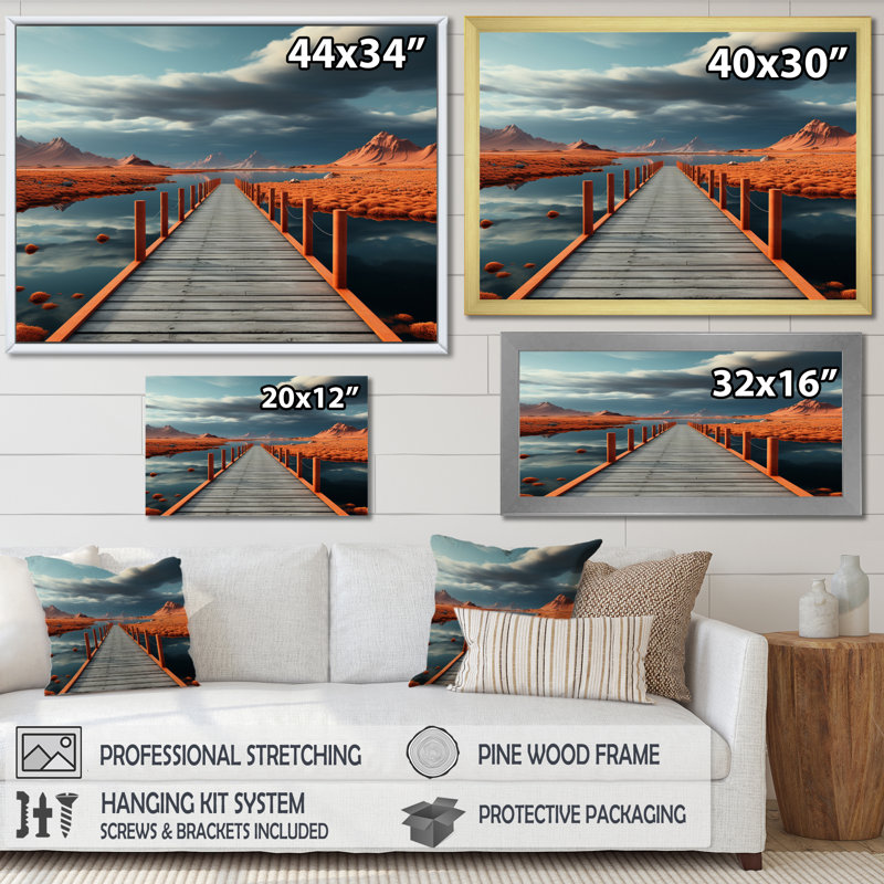 Road Orange And Grey - Nautical & Beach Canvas Art Print, H 34 po x l 44 po x P 1,5 po, Cadre flottant noir