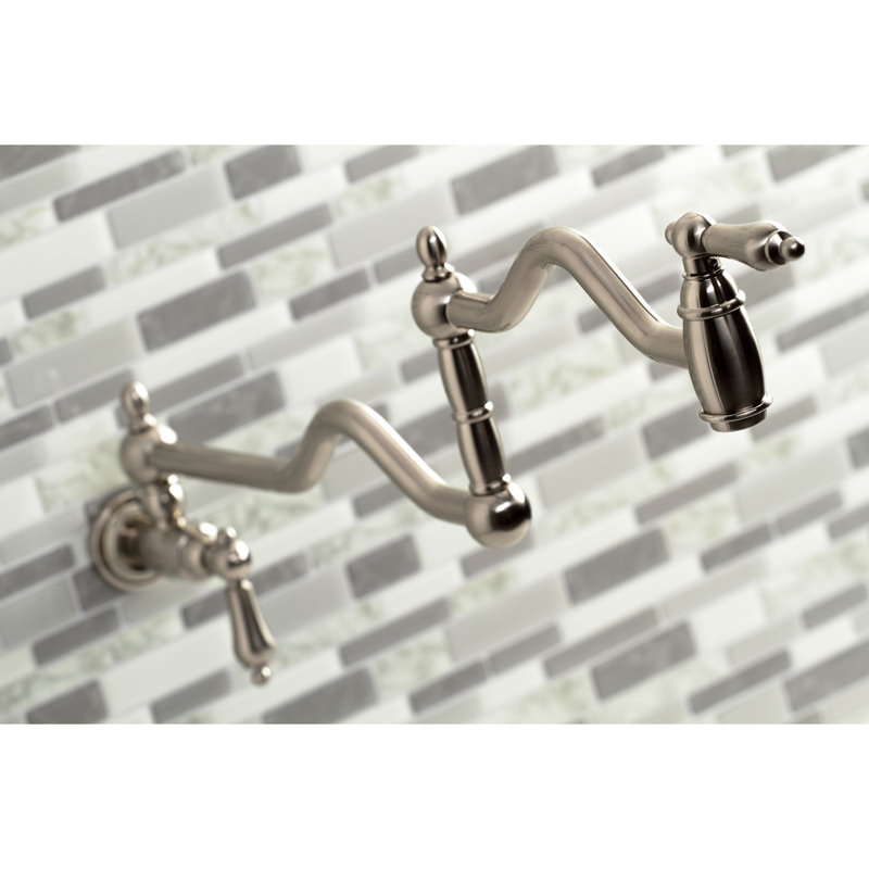 Kingston Brass Heritage Two-Handle 1-Hole Wall Mount Pot Filler Faucet, Brushed Nickel