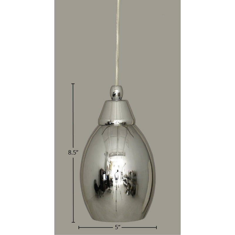 Mini-luminaire suspendu à cordon avec abat-jour ovale en métal 5 po, Chrome chrome