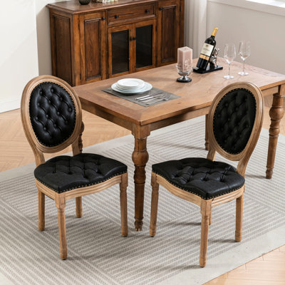 Elegant Dining Chair , 2Pcs, Black Pu Leather, Solid Wood Frame, Adjustable Pegs, High Back Support, Sw1839bk Antique Style Chairs, Of 2, Legs, Spring Cushion, Handmade,