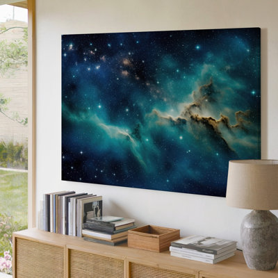 Toile dans un paysage cosmique à couper le souffle, art mural rose et mauve vif avec des étoiles scintillantes servant d'art étonnant