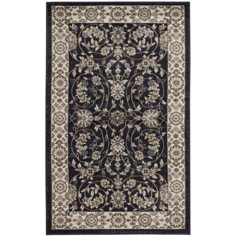 Klose Oriental Anthracite/Cream Area Rug, Rectangle 3'3" x 5'3", Black/Cream