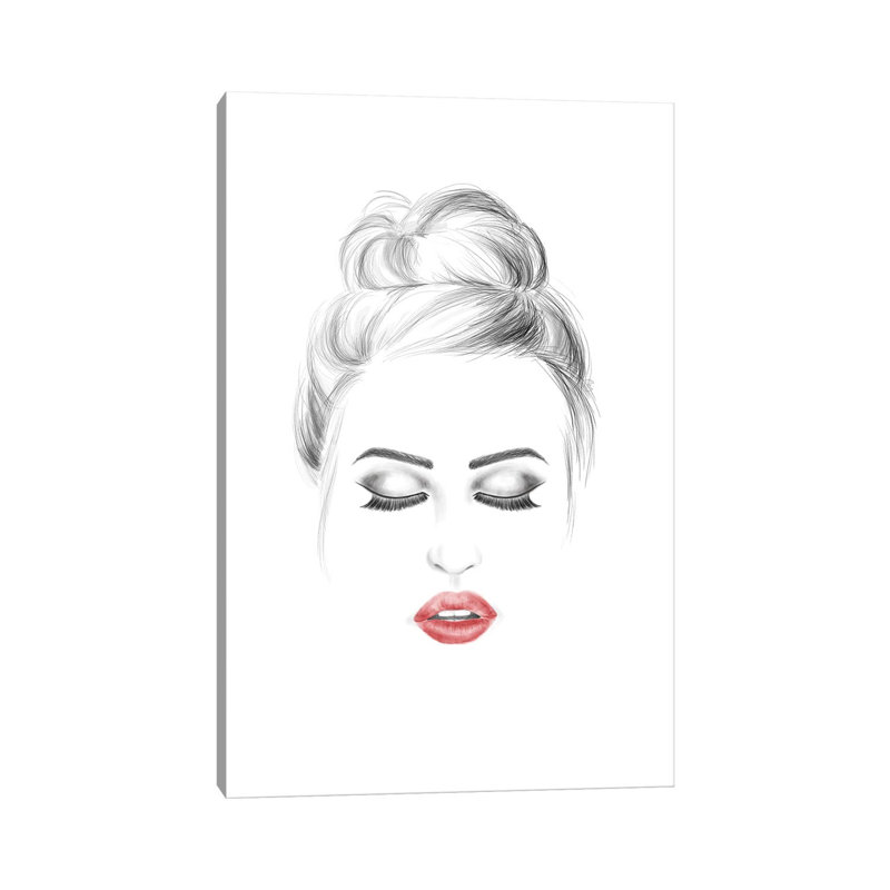 Red Lips Messy Bun by Blursbyai - Gallery-Wrapped Canvas Giclée on Canvas, 66.04 cm H x 45.72 cm W x 1.91 cm D, Canvas