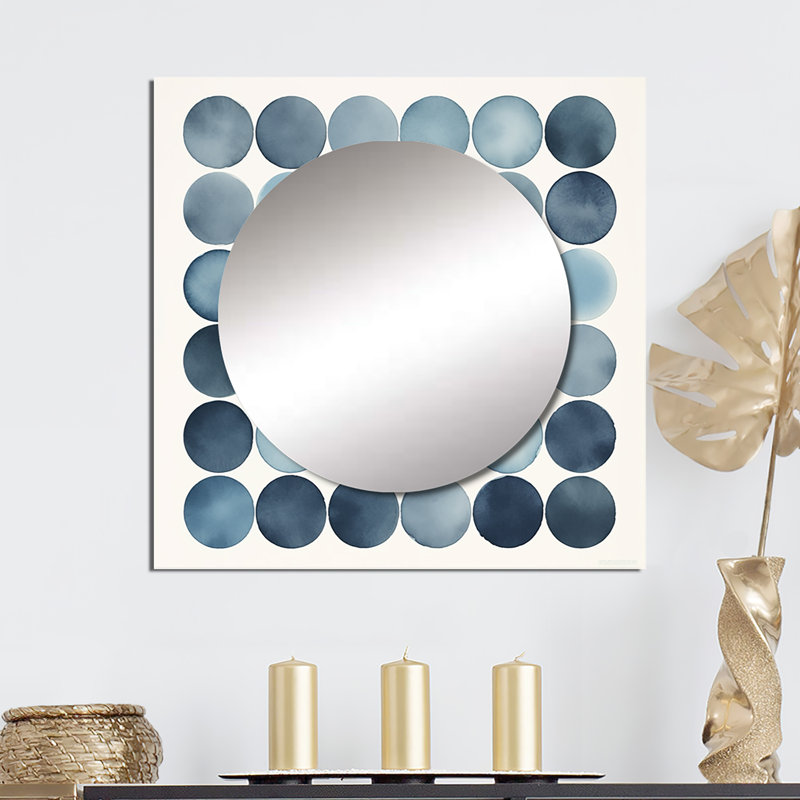 Universal Universal Grid circulaire aquarelle rétro bleu VI - miroir mural carré géométrique pour chambre, 36 po x 36 po