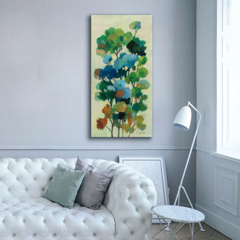 «Green Branches 2» par Silvia Vassileva, art mural sur toile, H 60 po x l 30 po x P 1,5 po