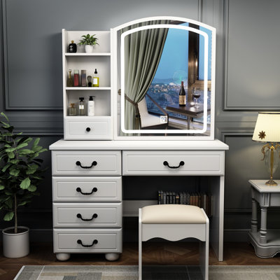 Stylish Makeup Vanity With Lights And Table - 3 Color Choices, Tabletop Chic Mirror Settings, Construction