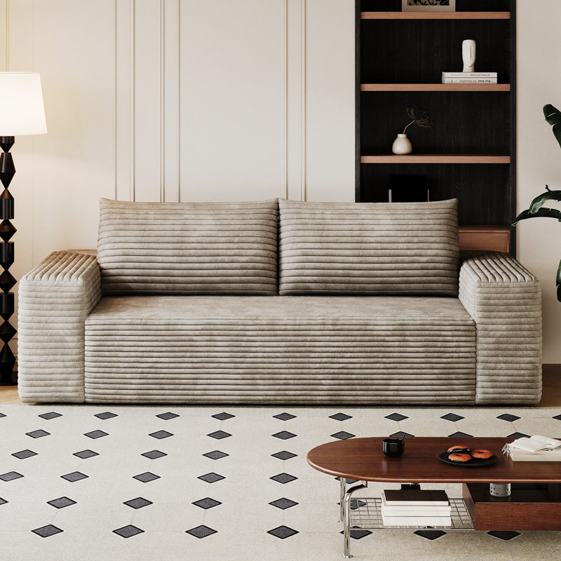 Canapé en velours côtelé avec coussin moelleux, Chameau