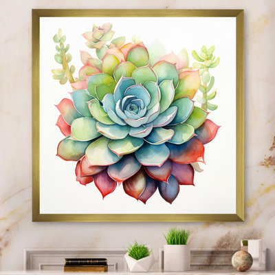 «Blossoming Succulent In Tender Retro Blue», reproduction sur toile