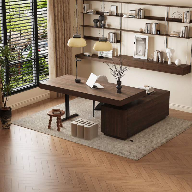 71'' W L-Shaped 3-Drawer Lift Computer Desk With 59'' W Bookcase