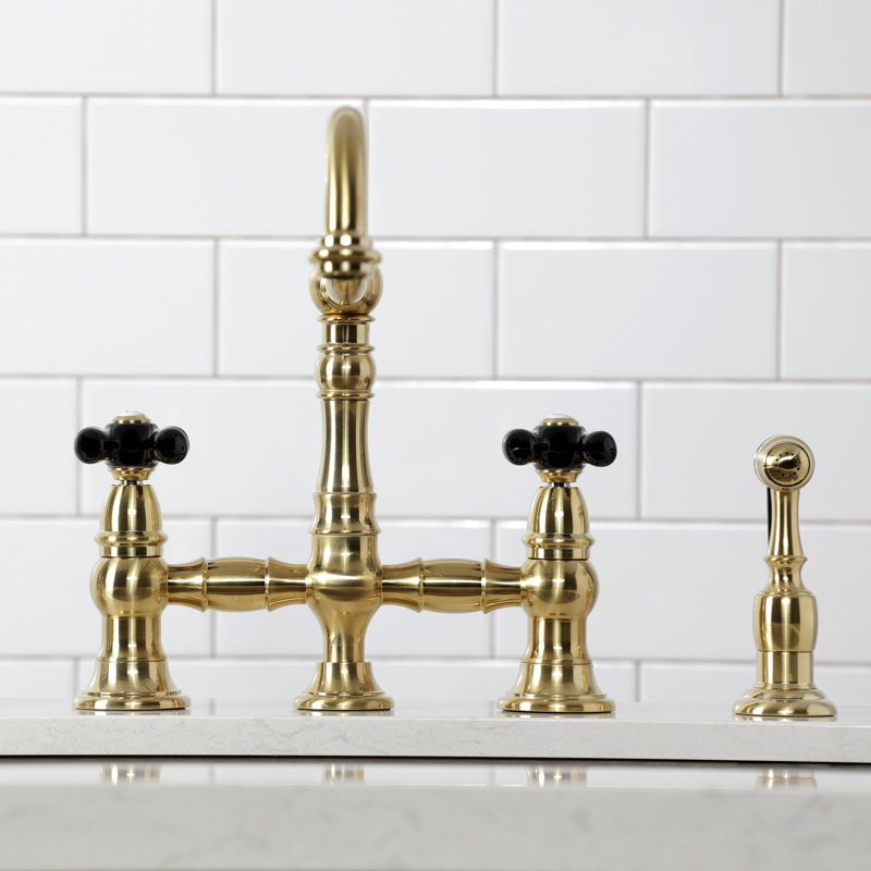 Duchess Double Handle Kitchen Faucet with Side Spray, Brushed Brass