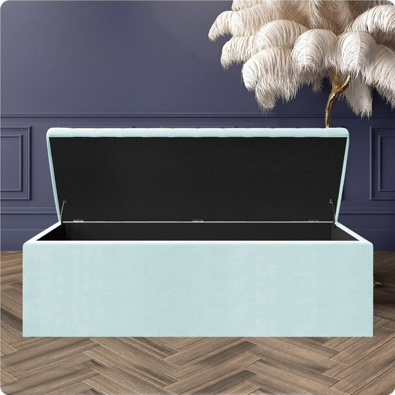 Safar Wide Velvet Rectangle Solid Color Standard Ottoman Box with Storage, White Plush Velvet, 90 cm