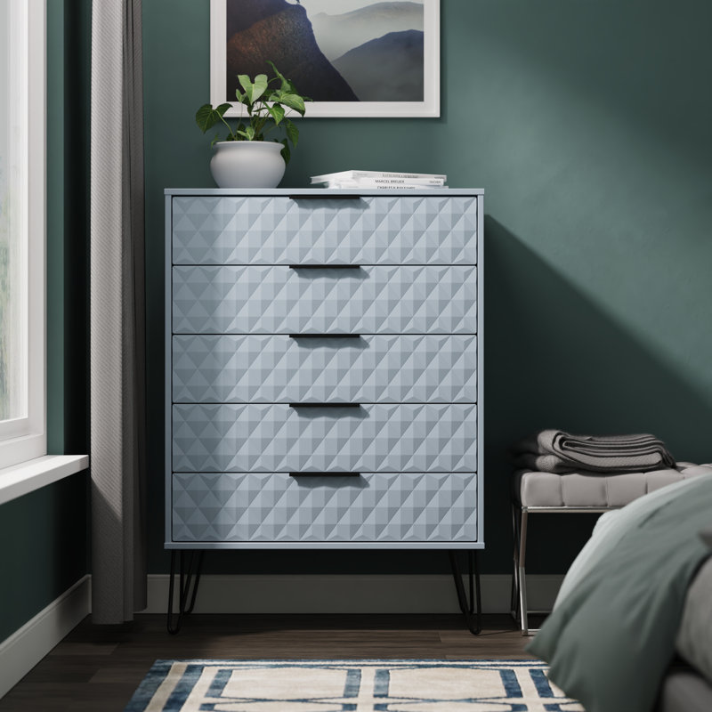 Talita 77cm W 5 - Drawer Chest of Drawers, Blue