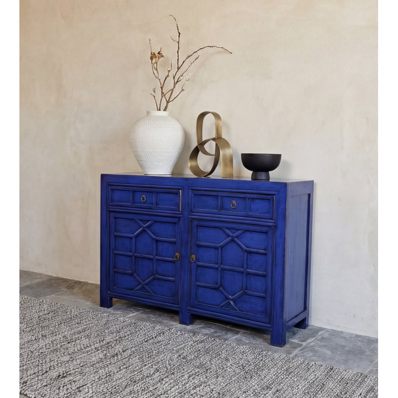 144cm Solid Wood Sideboard, Peacock Blue