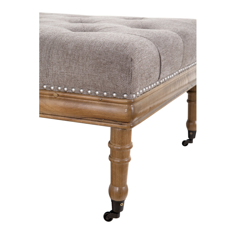 Barquero Woodland Upholstered Diamond Tufted Ottoman with Nail Trim and Casters, Dream Warmwood Brown