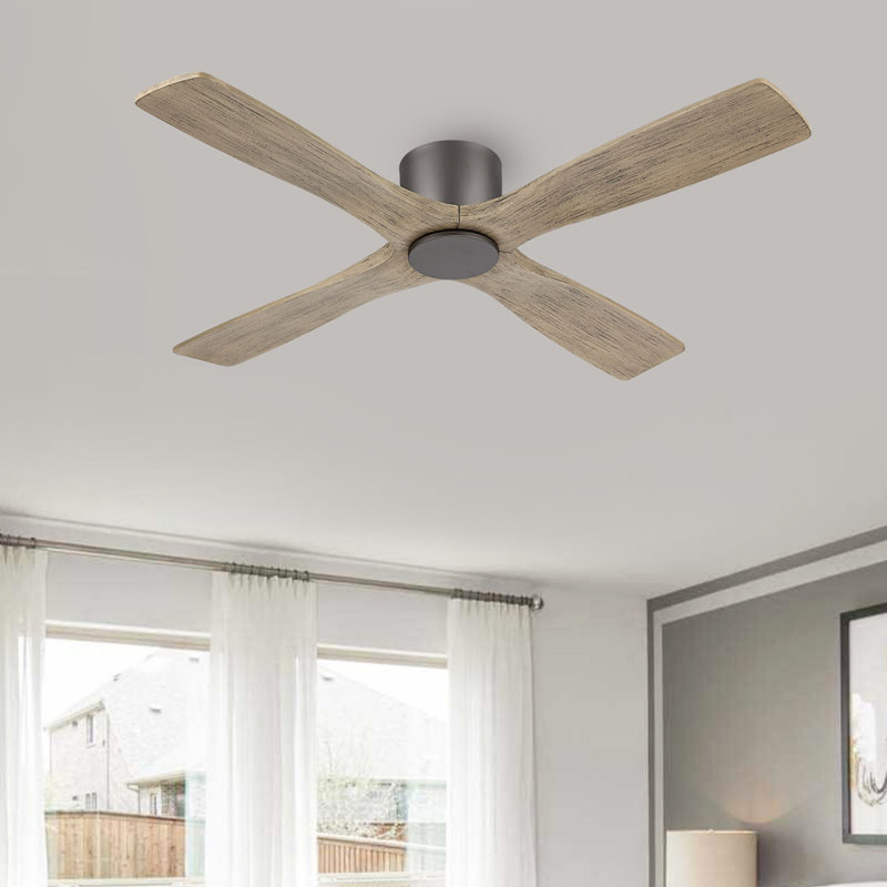 Ventilateur de plafond d'intérieur à 4 pales de 54 pouces avec télécommande Avagail, Bronze, L 48 po x H 7,9 po, Marron clair