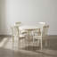 Ensemble de salle à manger rond 5 pièces en bois dur asiatique blanc lin, style milieu du siècle, avec chaises de salle à manger rembourrées en tissu lin