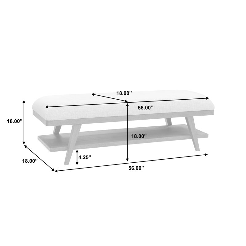 Gray Upholstered Ash Wood Bed Bench with Shelf