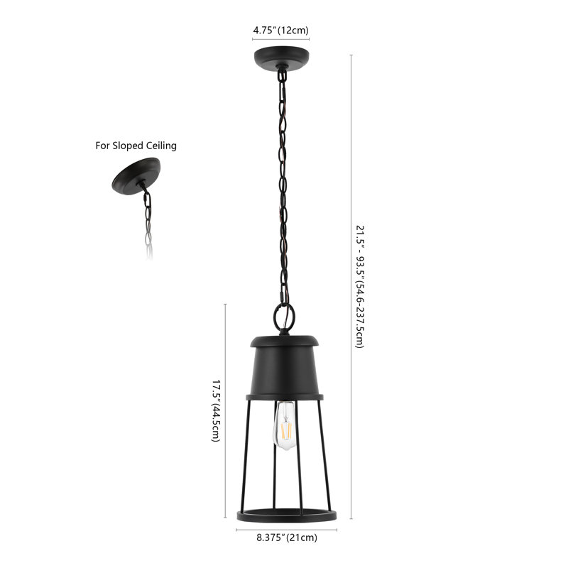 Luminaire suspendu d'extérieur noir 1 lumière H 17,5 po Shizu