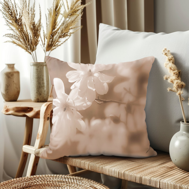 Housse de coussin, Motif floral sépia, H 17,5 po x l 17,5 po