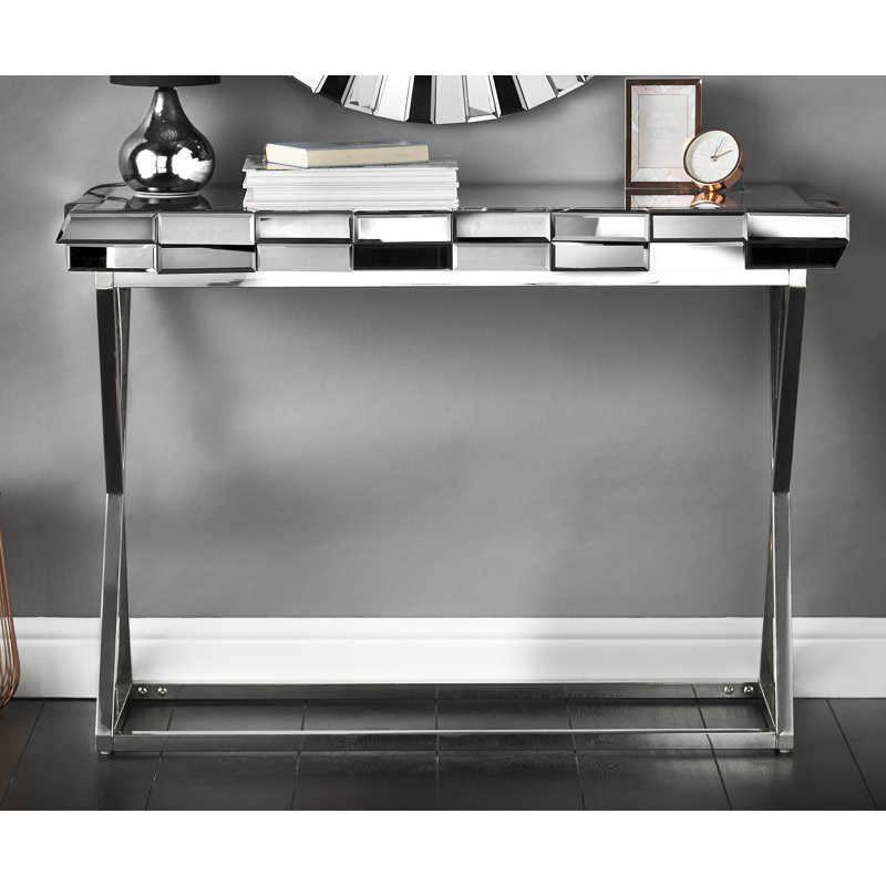 Allport 110cm Glass Top Console Table, Grey/Silver