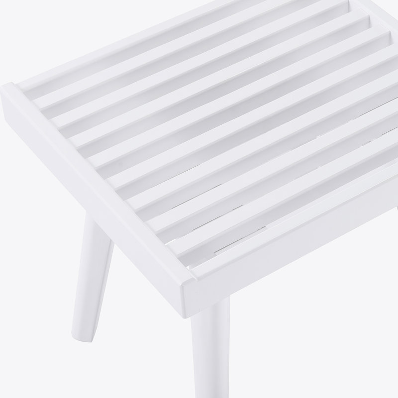 Banc à lattes en bois massif, 19 po de long, blanc