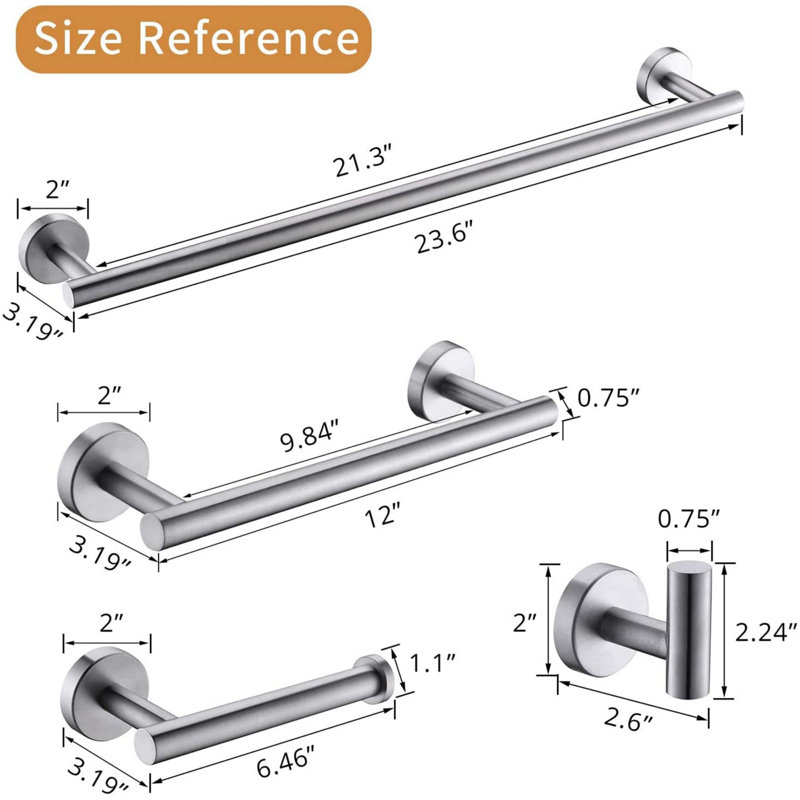 Stainless Steel Wall Mounted Bathroom Hardware Set (4 pcs), Brushed Nickel