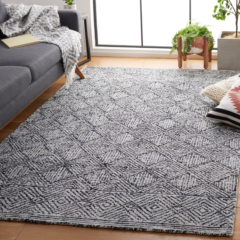 Ebony Hand Tufted Wool Pile Geometric Rug, Rectangle 5' x 8'