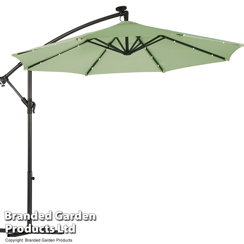 Solar LED Cantilever Parasol Sage Green