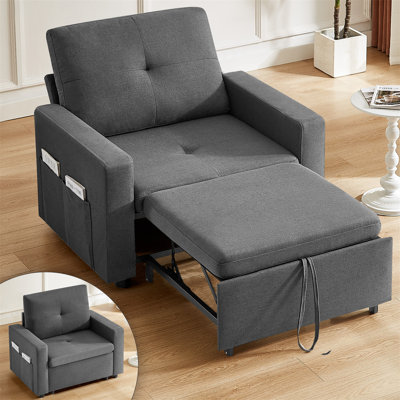 Sleeper Sofa Chair Bed,3-In-1 Convertible Modern Linen Fabric Futon Sofa Bed Pull Out Couch Bed With Side Pockets For Living Room Apartment Small Space