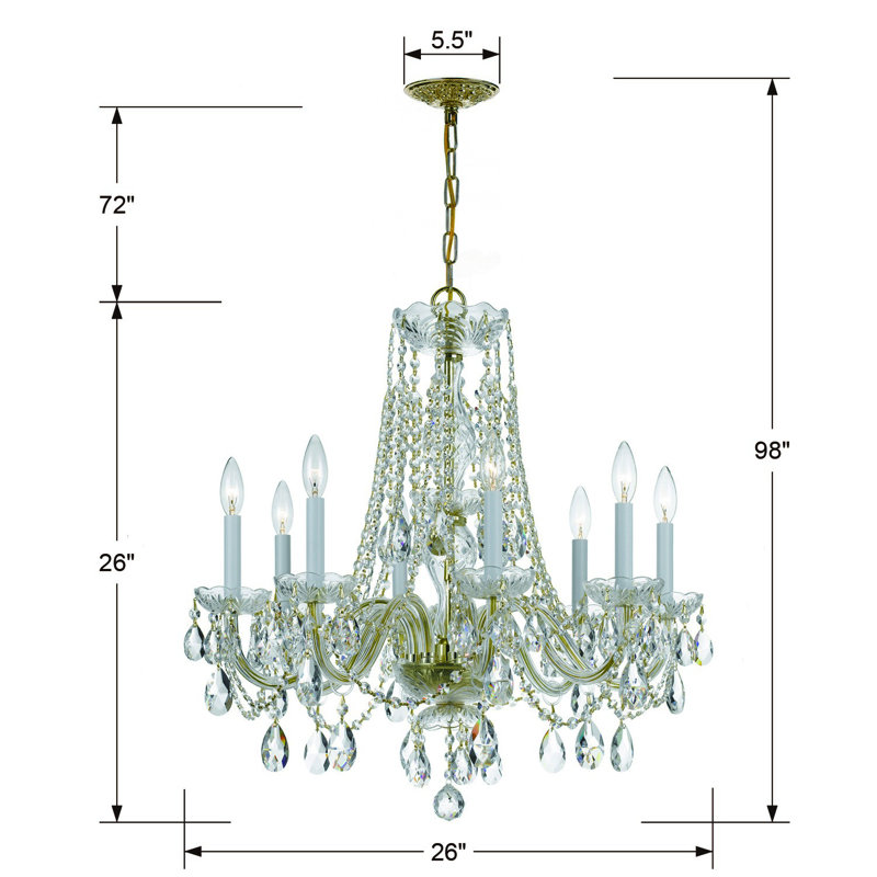 Lustre classique à 8 lumières de style bougie Wehr, Bois poli majestueux / laiton poli