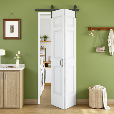 Closet style Bi-Fold Barn Door 6 Paneled Manufactured Wood Pre-Assembled Bifold Barn Door 36" x 84" with Installation Hardware Kit(Ideal for Tiny Closet,Pantry,Laundry,Bathroom)