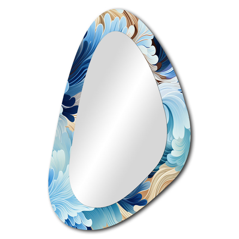 Essence abstraite bleue et blanche de Zen - décoration florale en métal - miroir mural traditionnel irrégulier
