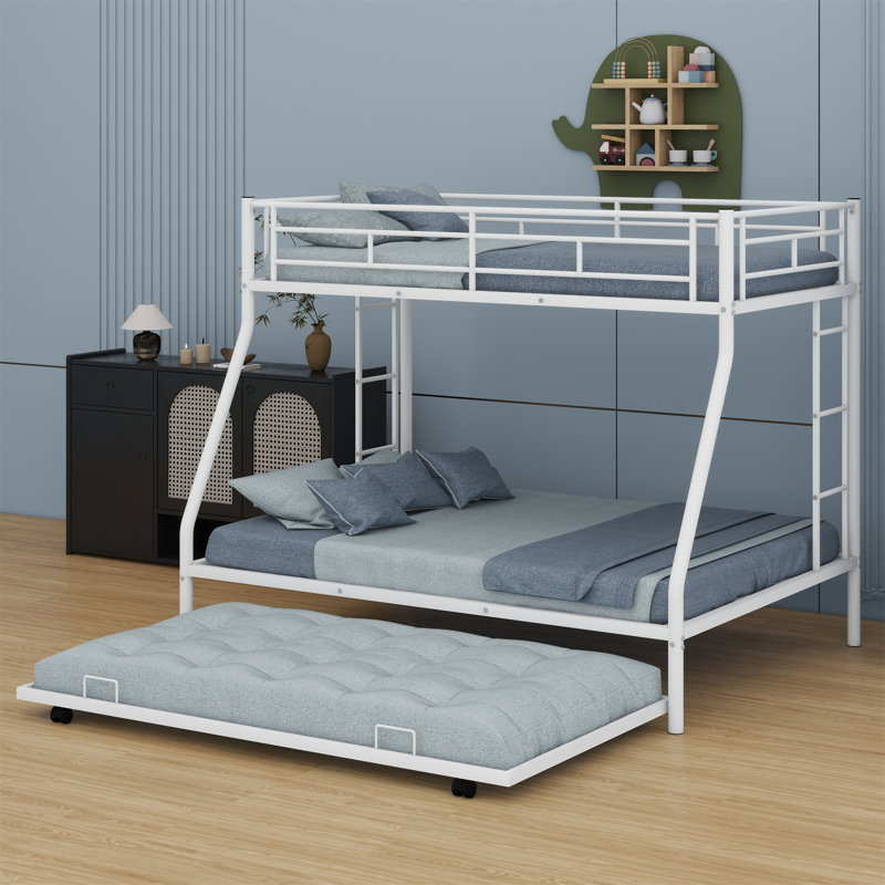 Bunk Bed With Trundle, Two-Side Ladders, White