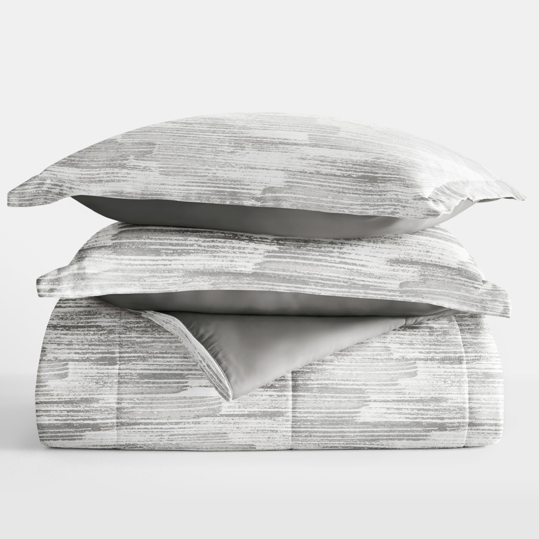 Gray All Season Down-Alternative Reversible Comforter Set in Textured Stripe Becky Cameron 