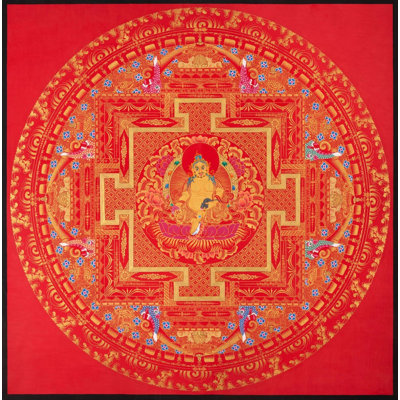 Red Background Dzambala Mandala (Brocadeless Thangka)