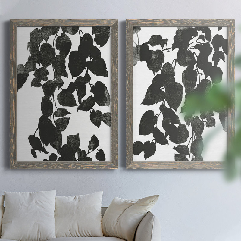 Silhouette de Pothos I - ensemble de 2 peintures sur toile encadrées, Gris, H 37,5 po x l 55 po x P 1,5 po