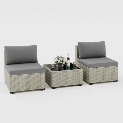 Ensemble de canapé d'extérieur en osier pour 2 personnes avec coussin Demasi